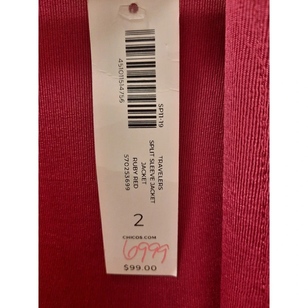 New Chicos Travelers Split Sleeve Jacket Ruby Red Size 2 Open Cardigan Casual... - Picture 6 of 10